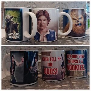 Star Wars 3 Cup Lot Han Solo Never Chewbacca Wookiee Yoda Luke Skywalker Ceramic